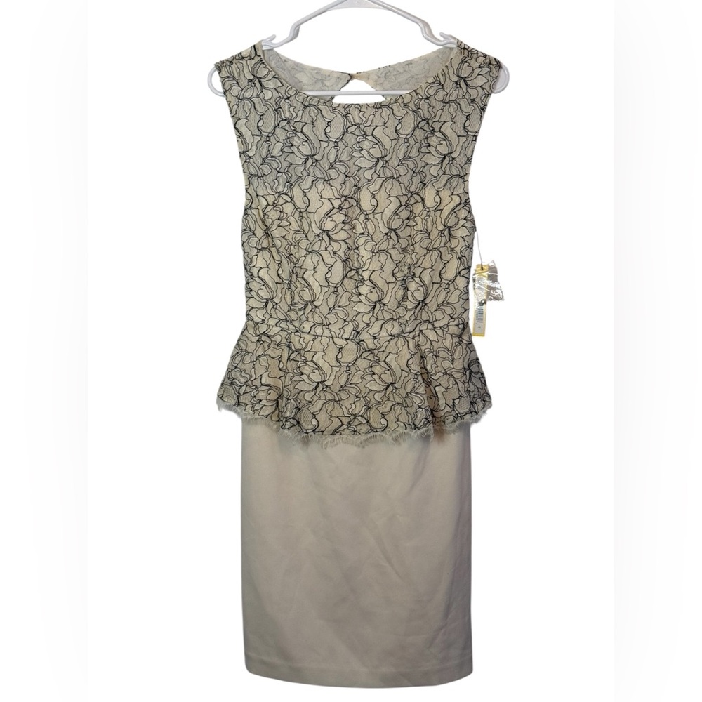 Alice + Olivia Peplum Dress Ivory/Black Lace & Crepe Open-Back Women 6 NWT